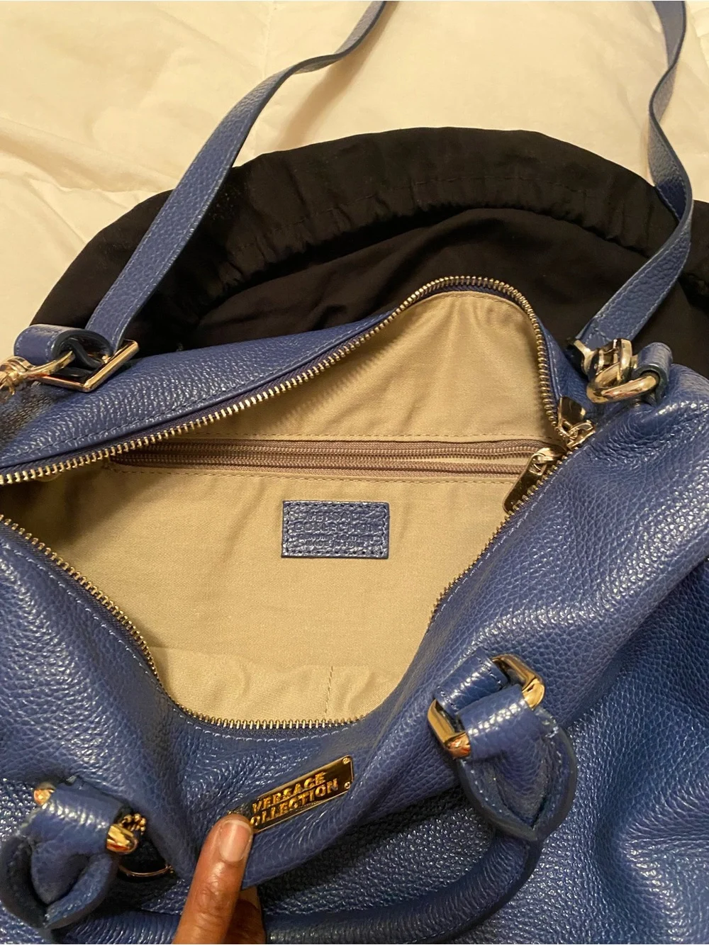 Versace Blue Leather Hobo with Gold Hardware